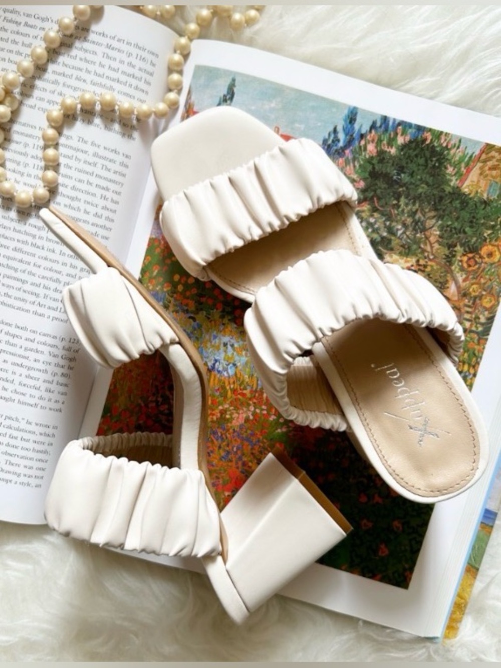 Xappeal Cream Ruched Strap Block Heel Sandals